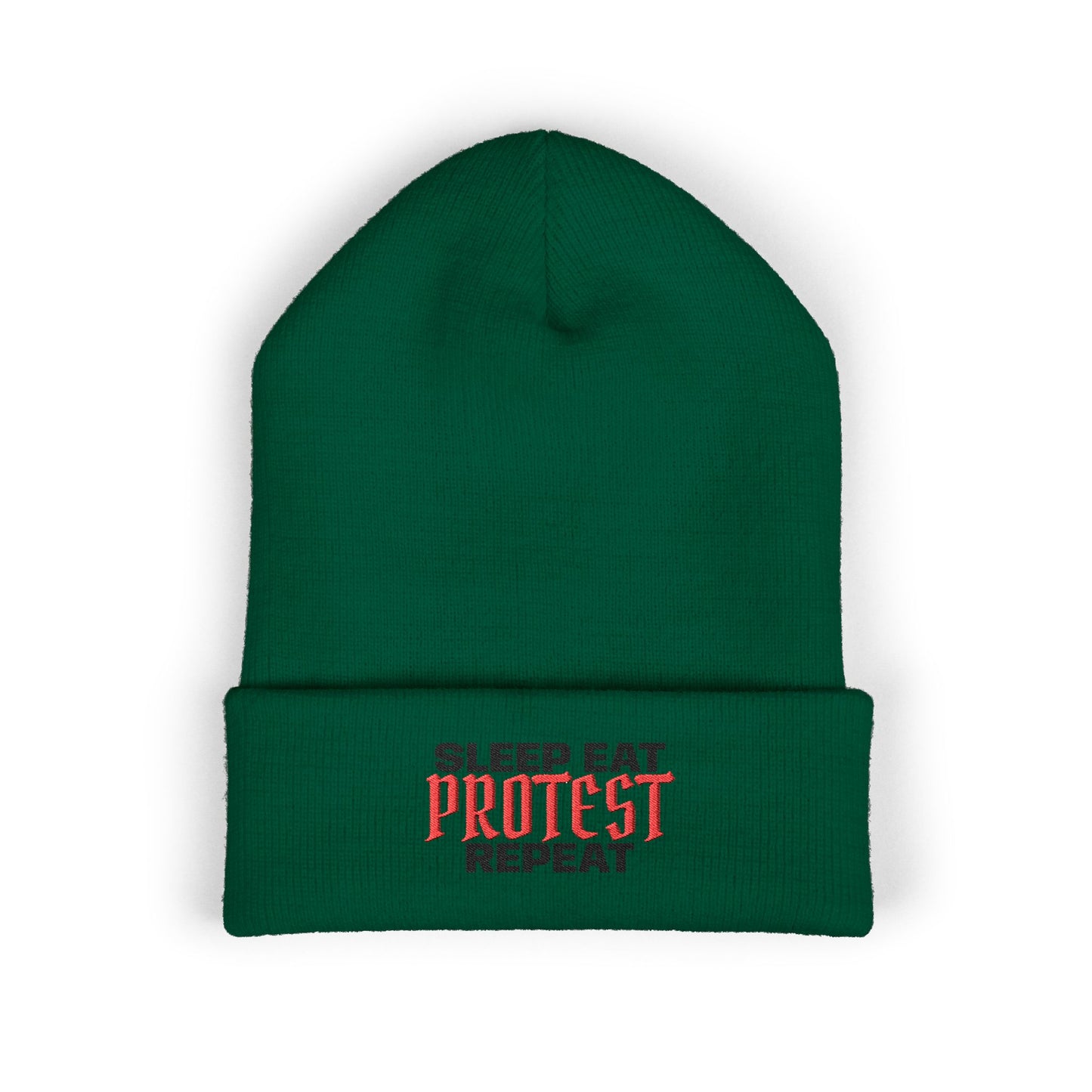 Sleep Eat Protest Repeat Classic Embroidery Cuffed Beanie