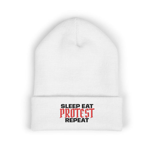 Sleep Eat Protest Repeat Classic Embroidery Cuffed Beanie
