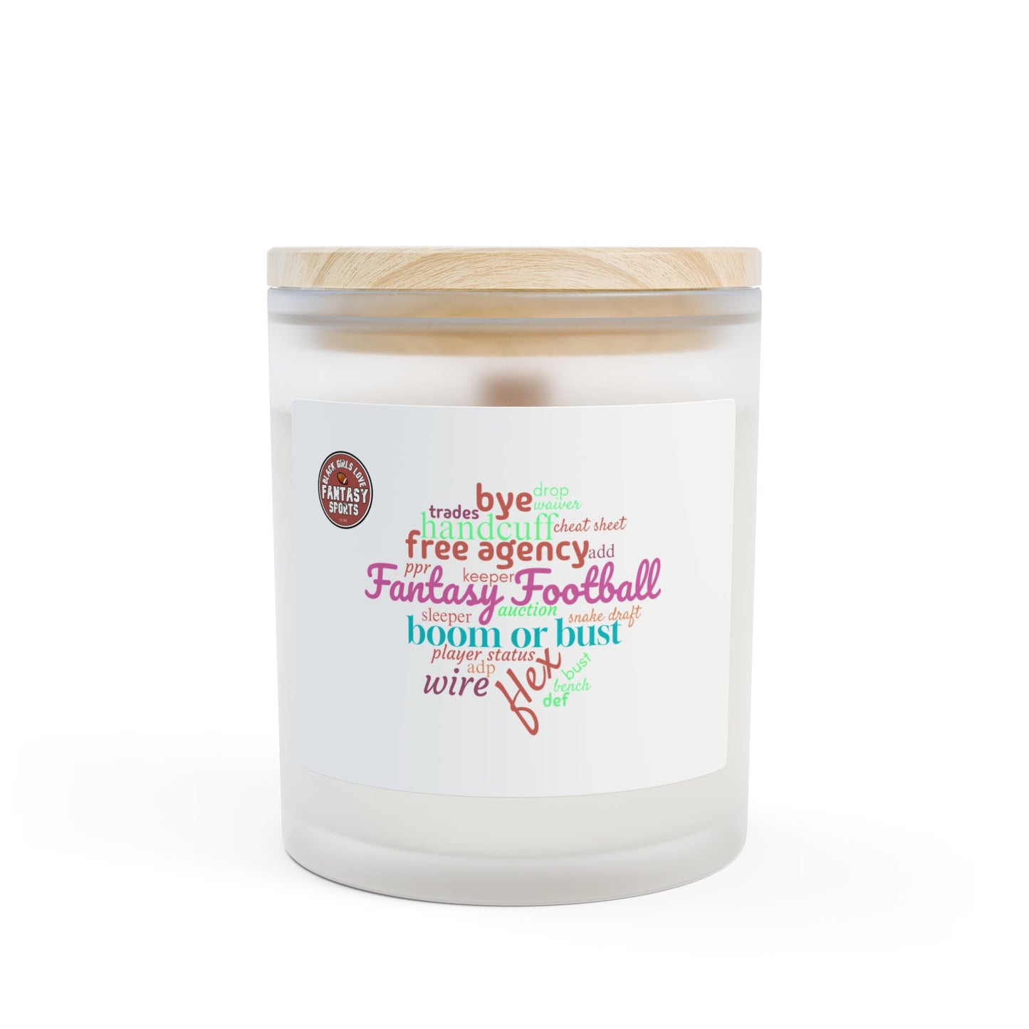 BGLFantasy Sports Wordcloud Frosted Glass Candle, 11oz