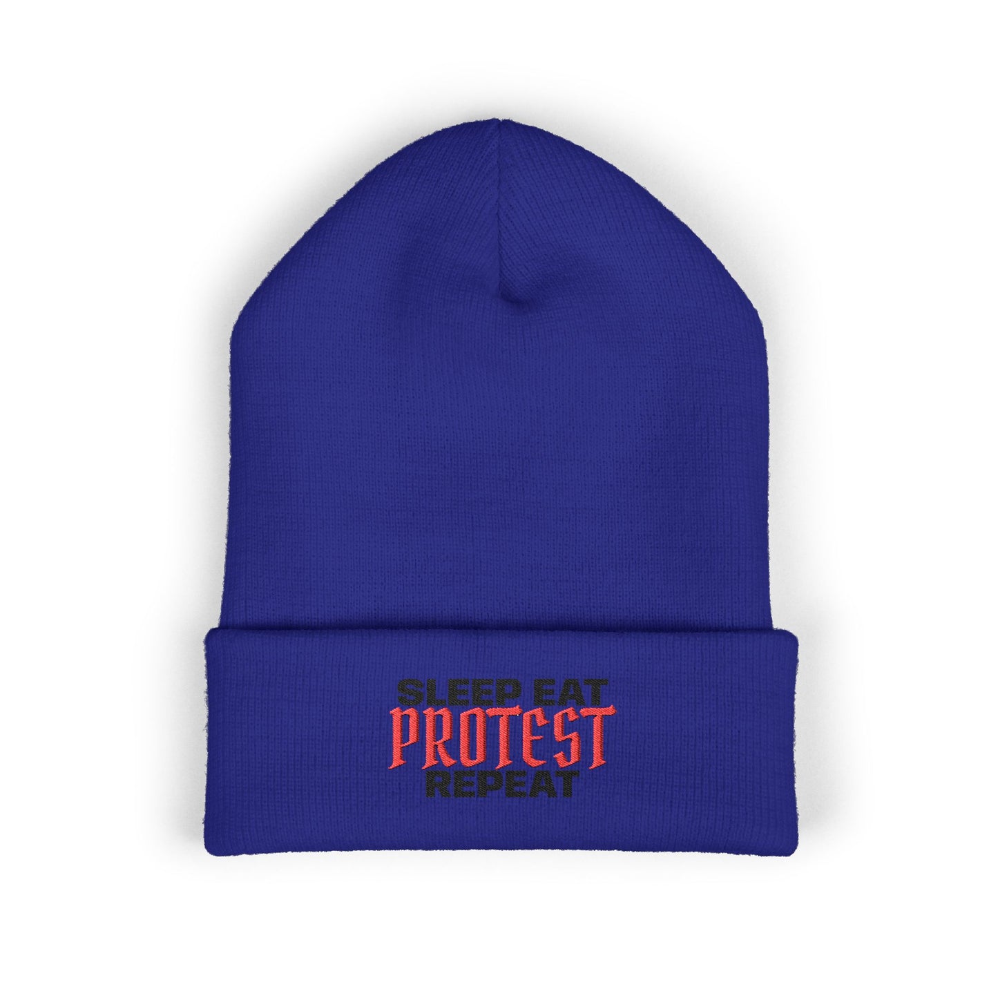 Sleep Eat Protest Repeat Classic Embroidery Cuffed Beanie